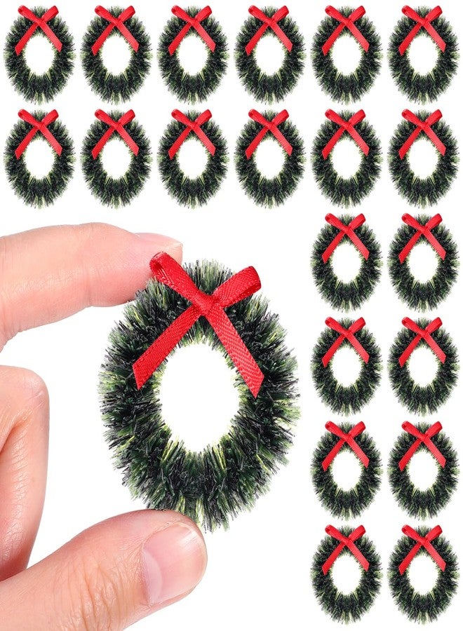 Garneck 20pcs Mini Christmas Wreath Ornaments 1.57'' Green Miniature Xmas Wreaths Christmas Miniatures for Dollhouse Crafts Hanging Xmas Decorations - Image 1